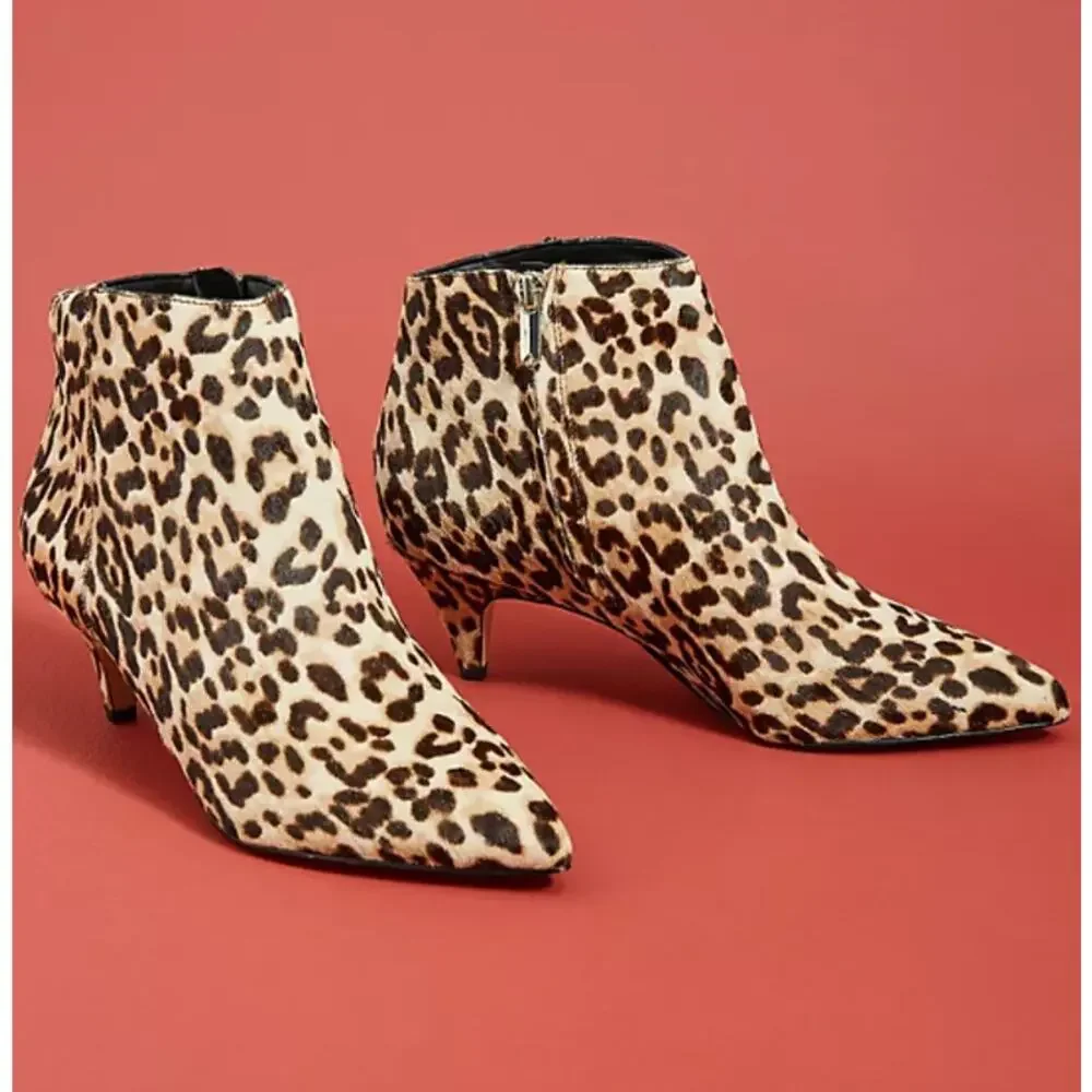 SAM EDELMAN Kinzey Leopard Ankle Booties Orange Black Kitten Heel Women's 6.5